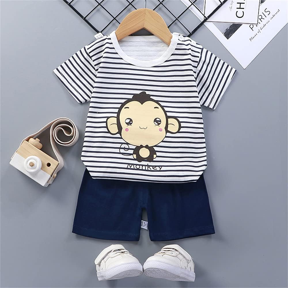 6 Months Boy Clothes Baby Boy Clothes Toddler Boy Clothes Short Sleeve Shirt Tops Shorts Set 2PC Little Boy Clothes Baby Boy 12 Months Striped B73