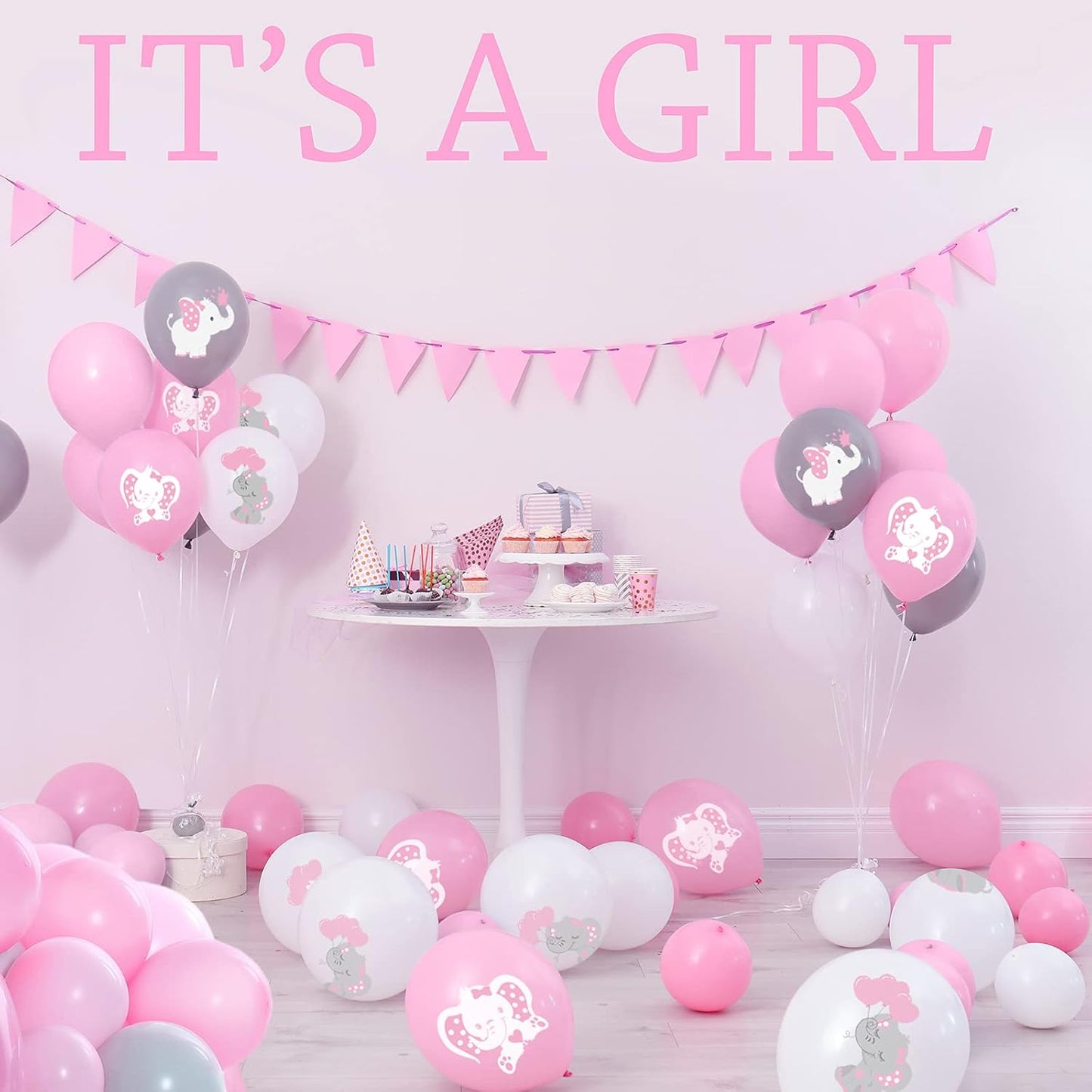 45 Pieces Elephant Balloon 12 Inch Baby Shower Elephant Balloon for Baby Boy Girl Gender Reveal Elephant Animal Themed Birthday Party Supplies Indoor Outdoor Decor (Pink, Gray, White)