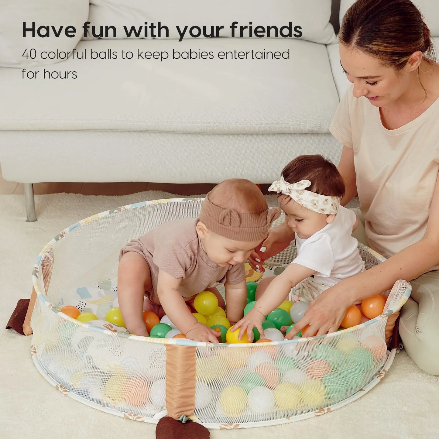 4-In-1 Baby Play Gym, Activity Gym Ball Pit with Detachable Anti-Slip Thickening Tummy Time Mat with Sensory Toys for Newborn Infant Toddler to Develop Motor and Cognition