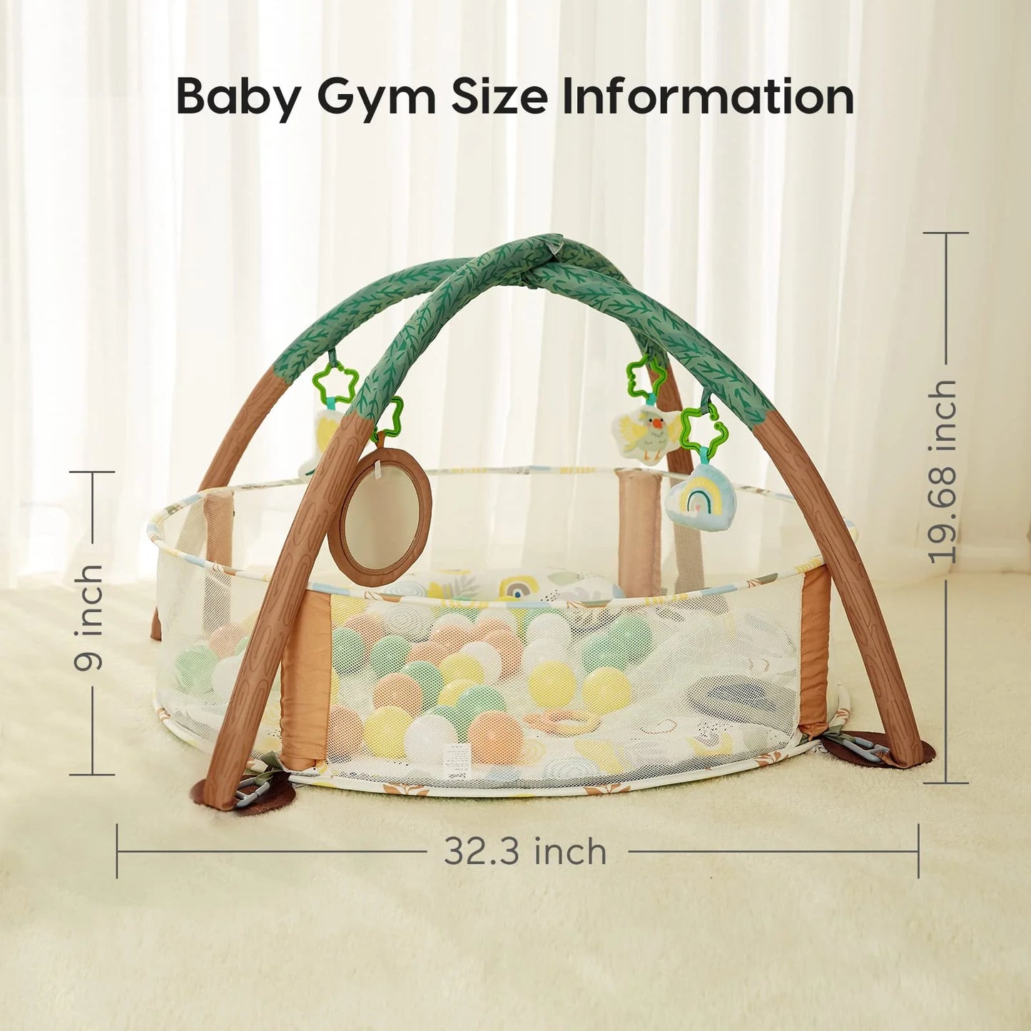 4-In-1 Baby Play Gym, Activity Gym Ball Pit with Detachable Anti-Slip Thickening Tummy Time Mat with Sensory Toys for Newborn Infant Toddler to Develop Motor and Cognition