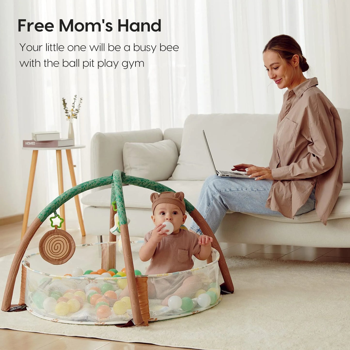 4-In-1 Baby Play Gym, Activity Gym Ball Pit with Detachable Anti-Slip Thickening Tummy Time Mat with Sensory Toys for Newborn Infant Toddler to Develop Motor and Cognition