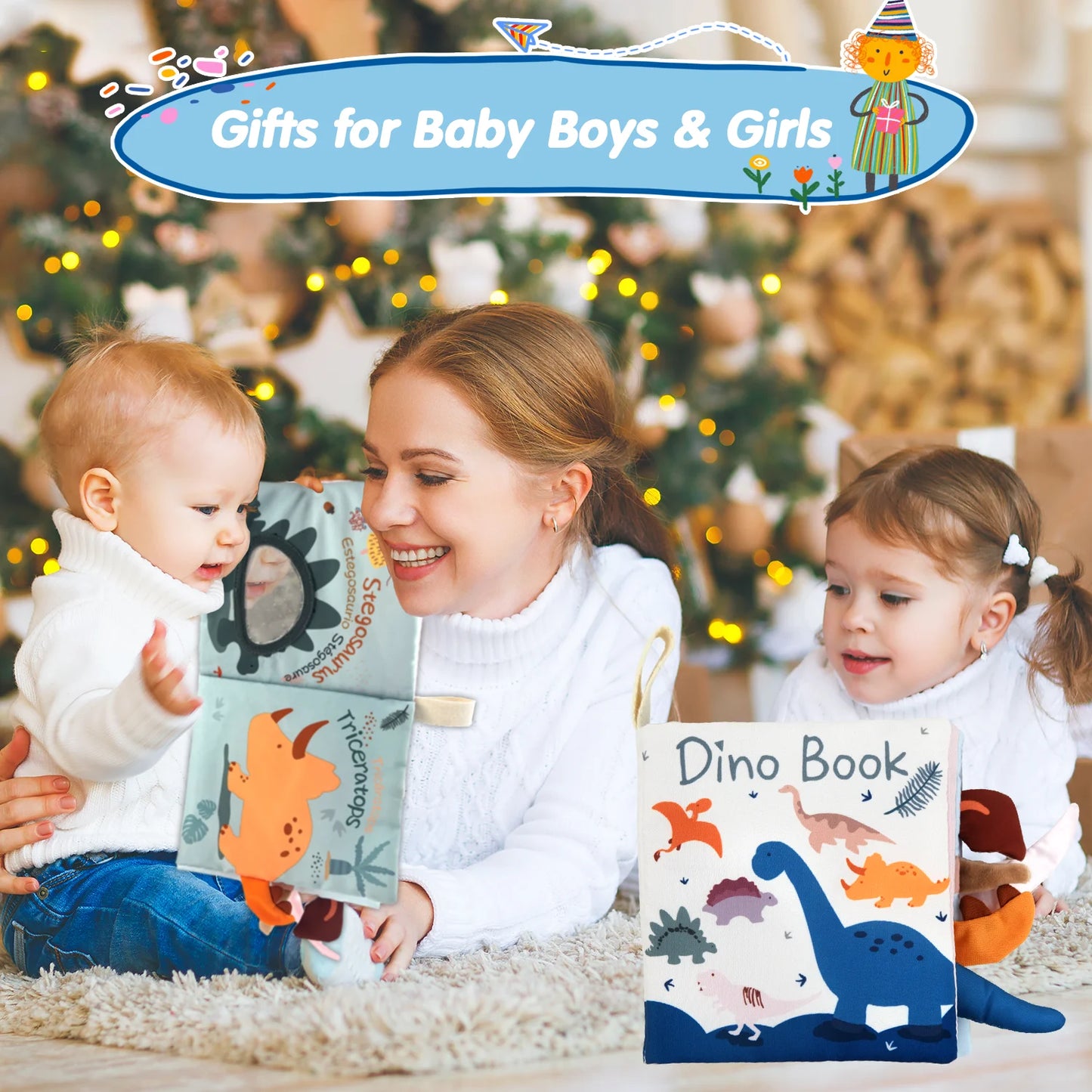 Baby Books Soft Dinosaur Toys, Interactive 3D Soft Books Infant Early Education 0-12 Month Baby Toys