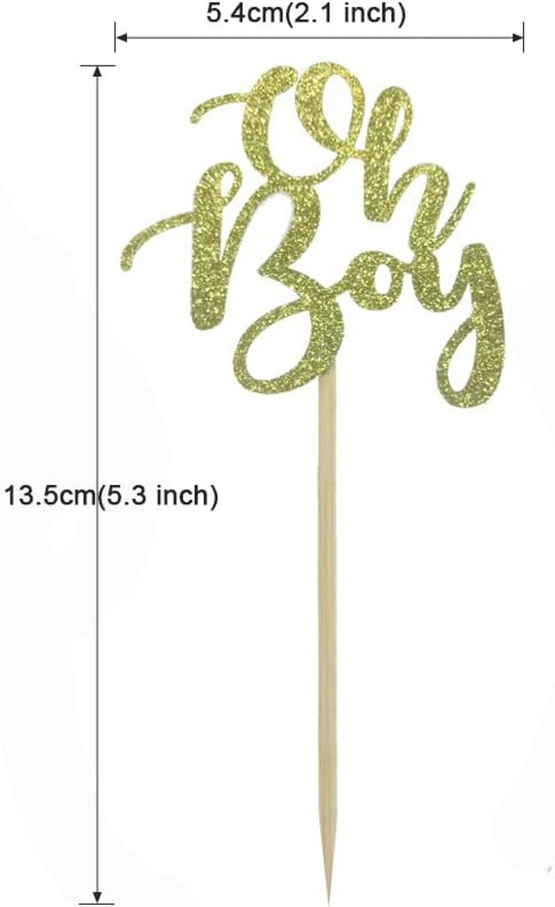 24PCS Oh Boy Gold Glitter Birthday Cupcake Toppers for Baby First Birthday Baby Shower Decoration