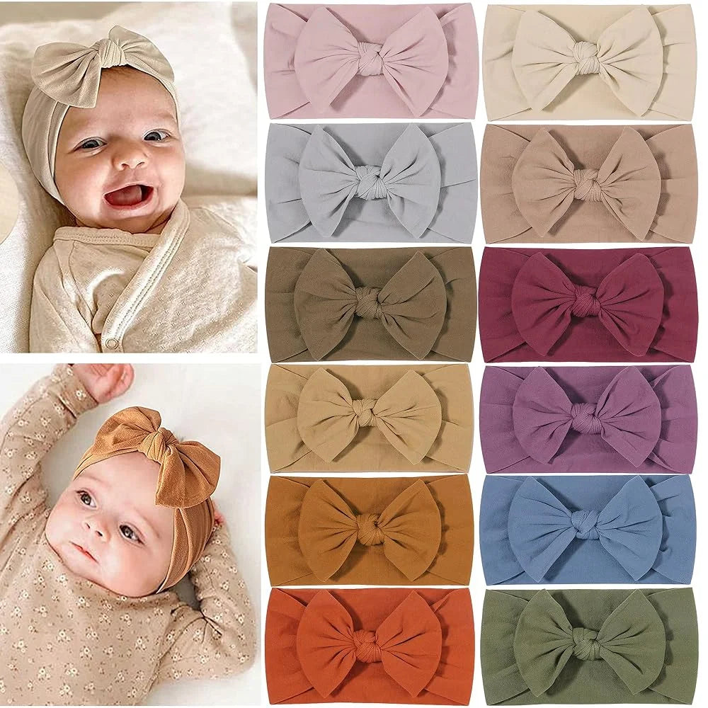 12 PCS 6.5Inch Baby Nylon Headbands Hairbands Hair Bow Elastics for Baby Girls Newborn Infant Toddlers Kids