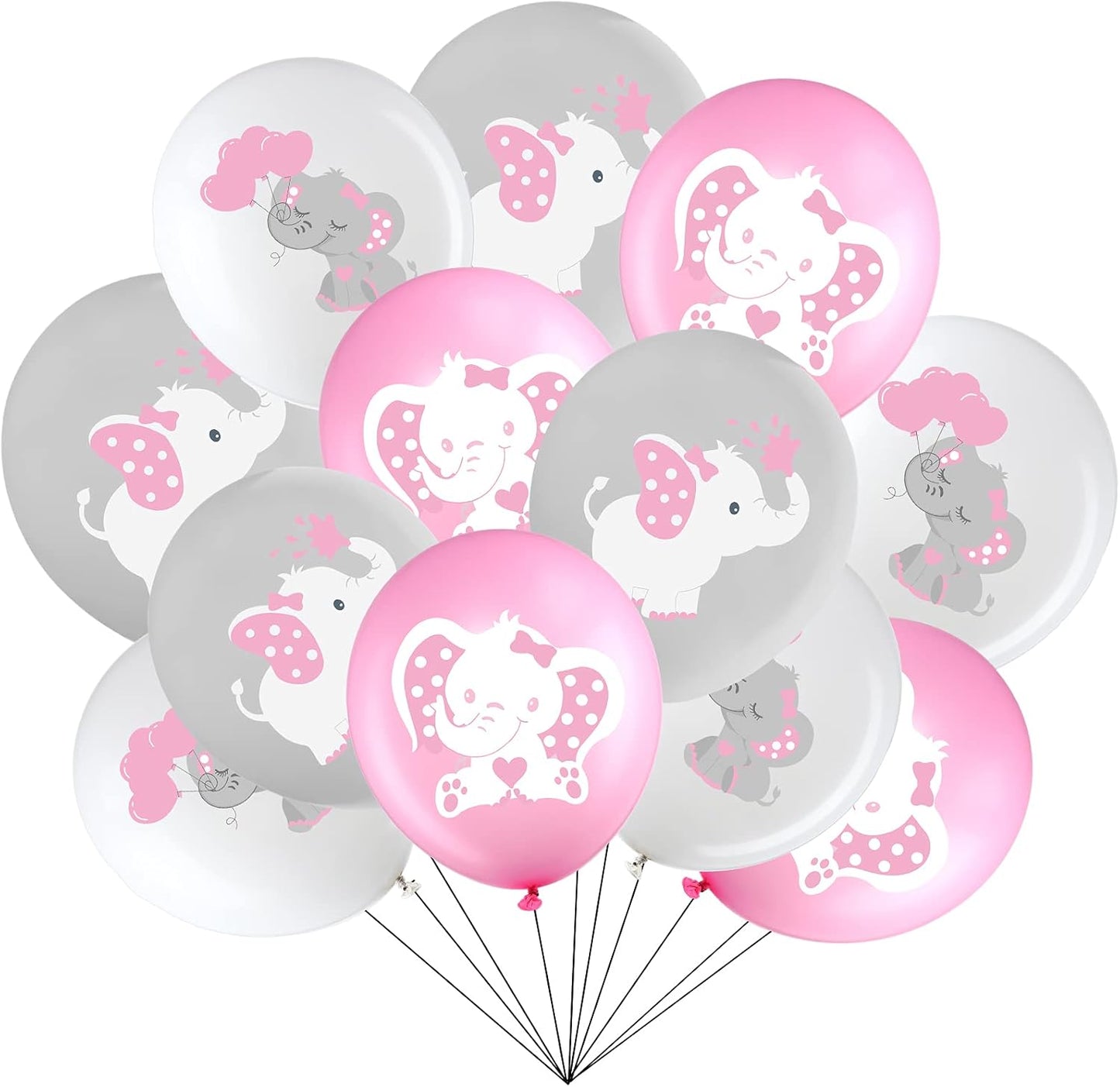 45 Pieces Elephant Balloon 12 Inch Baby Shower Elephant Balloon for Baby Boy Girl Gender Reveal Elephant Animal Themed Birthday Party Supplies Indoor Outdoor Decor (Pink, Gray, White)