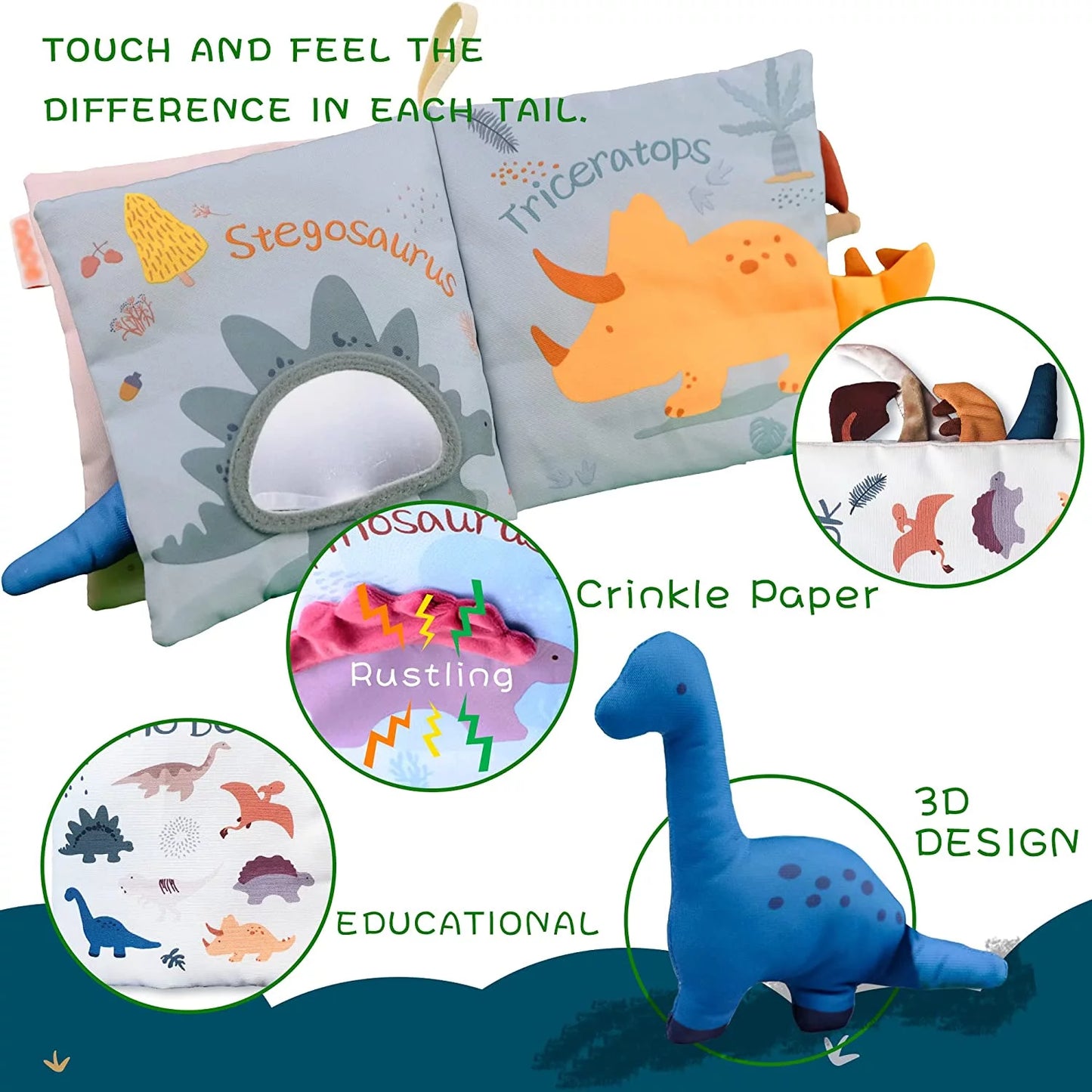 Baby Books Soft Dinosaur Toys, Interactive 3D Soft Books Infant Early Education 0-12 Month Baby Toys