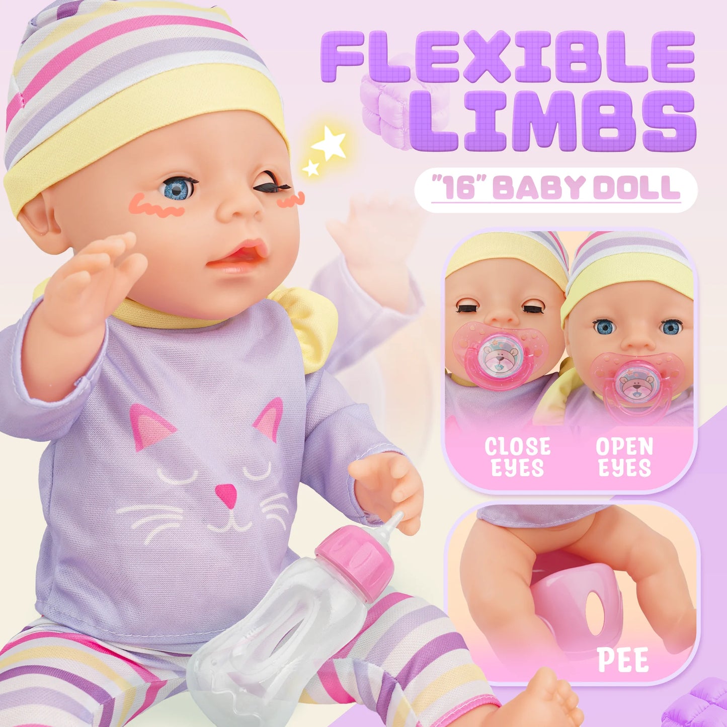 16 Inch Baby Doll, Dolls Toy Set Baby Girl Toys Pretend Play Preschool Toys Gift for Toddlers