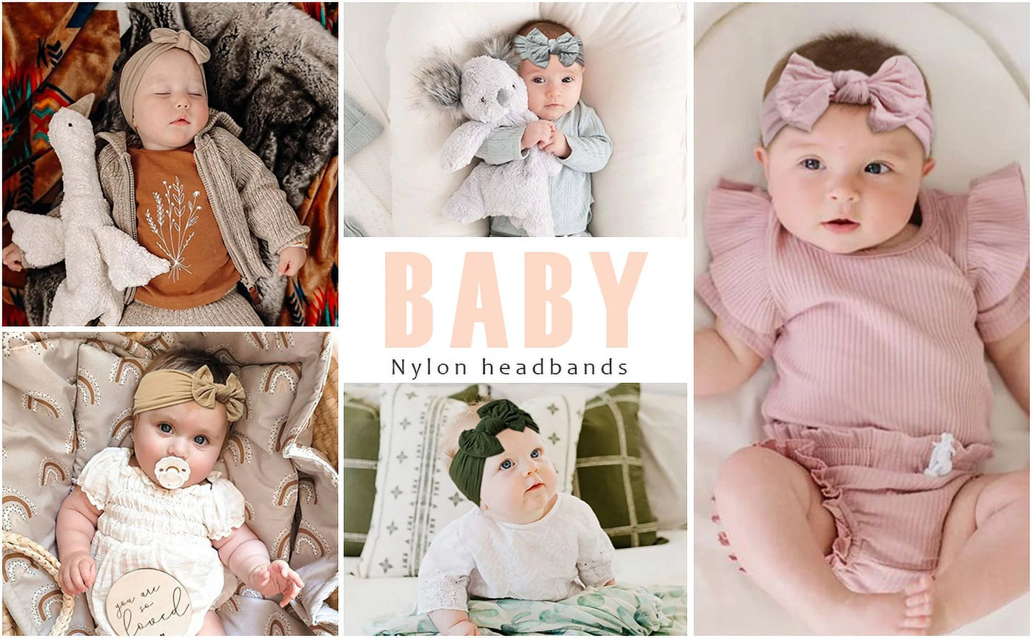 12 PCS 6.5Inch Baby Nylon Headbands Hairbands Hair Bow Elastics for Baby Girls Newborn Infant Toddlers Kids