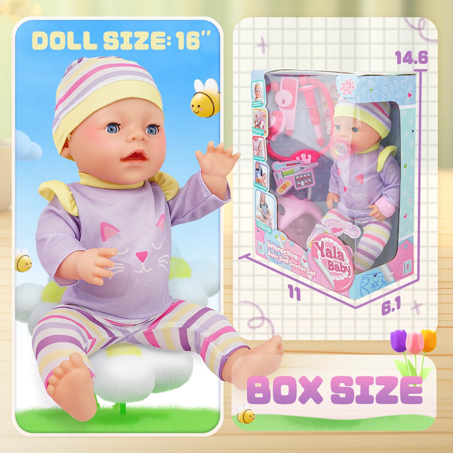 16 Inch Baby Doll, Dolls Toy Set Baby Girl Toys Pretend Play Preschool Toys Gift for Toddlers