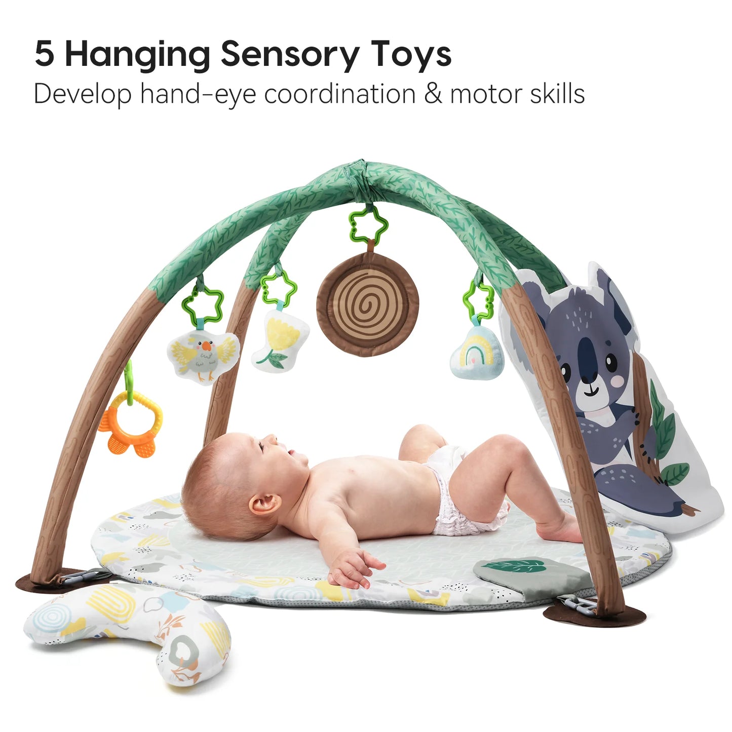 4-In-1 Baby Play Gym, Activity Gym Ball Pit with Detachable Anti-Slip Thickening Tummy Time Mat with Sensory Toys for Newborn Infant Toddler to Develop Motor and Cognition