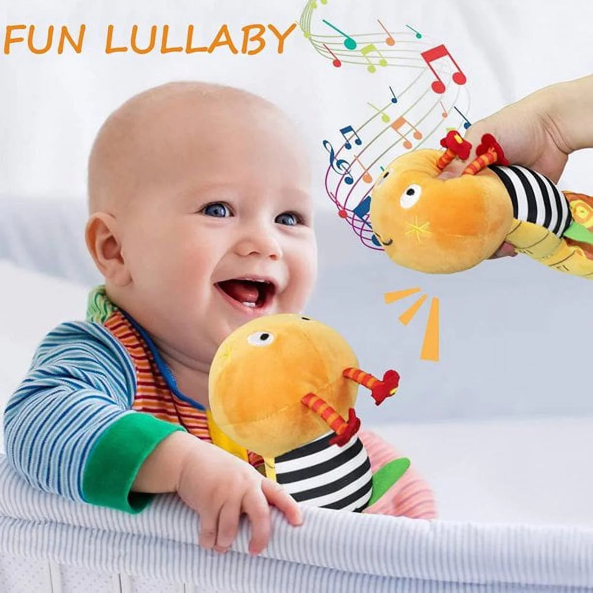 Baby Musical Caterpillar Plush Toy with Rattle Crinkle Squeaker,Tummy Time for 0-3-6-12 Months Boys Girls