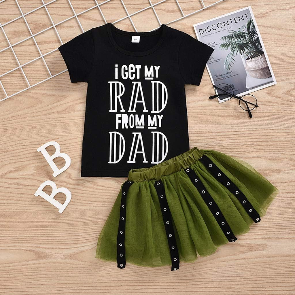 Toddler Baby Girls Clothes Punk Style T-Shirt Tops Tulle Skirt Summer Set Outfits for 3-12 Months