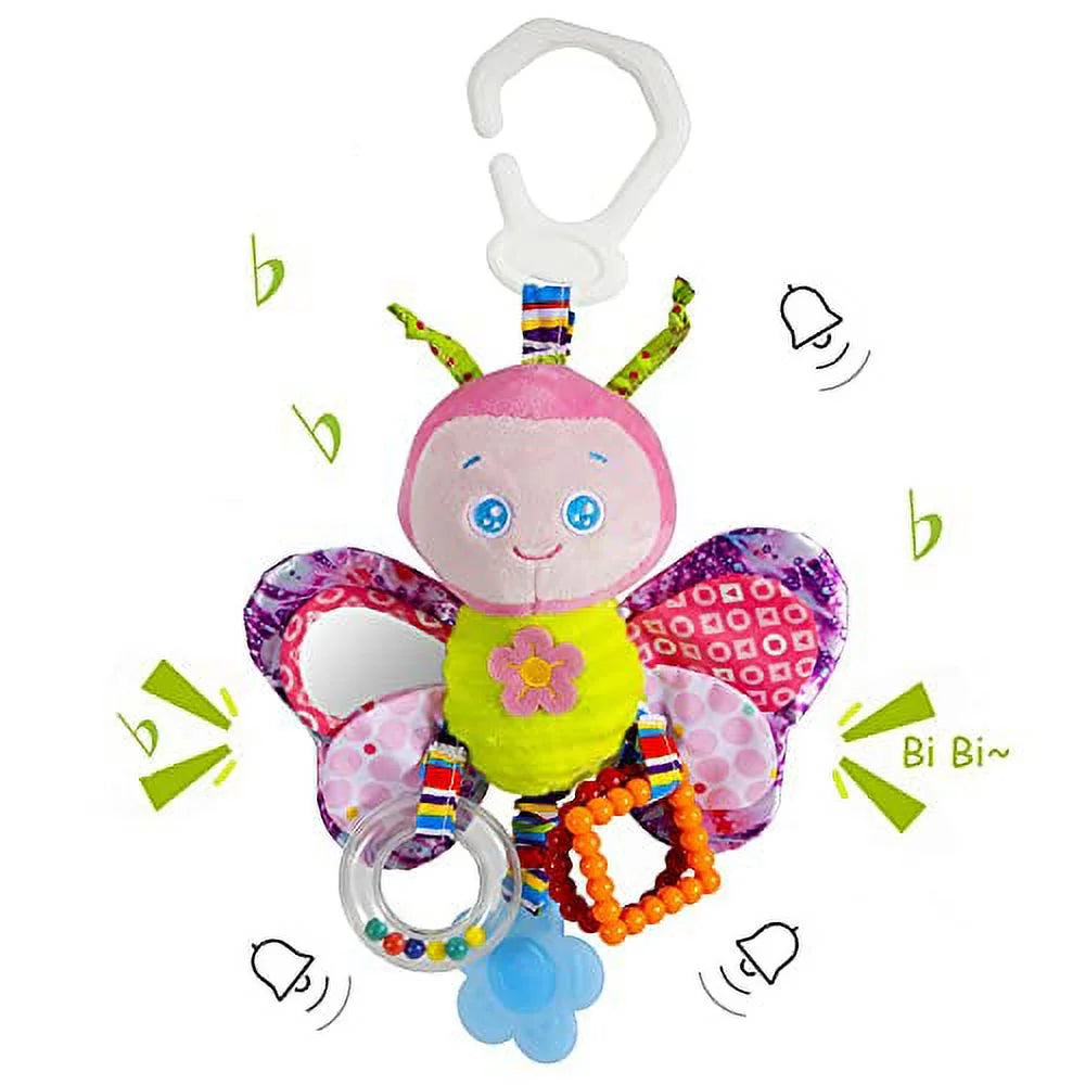 Baby Toys for Girls and Boys Clip on Car Seat Toy & Baby Stroller Toy with Teether and Rattle for Infants Sensory Toys Cartoon Animal Soft Kids Toys