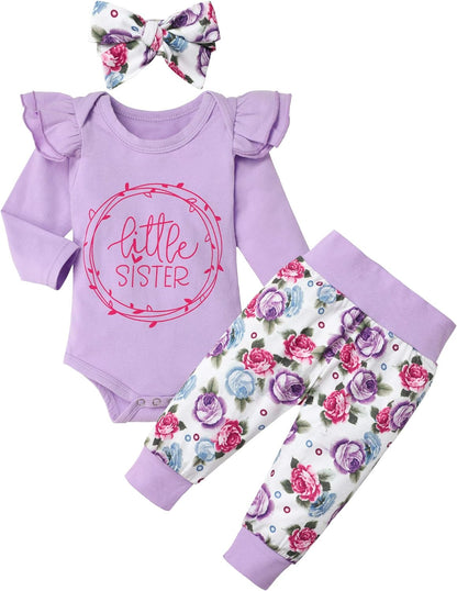 Baby Girl Clothes Outfits Infant Romper Ruffle Onsies Floral Pants Cute Toddler Baby Girl Clothes Set 9 12 Months