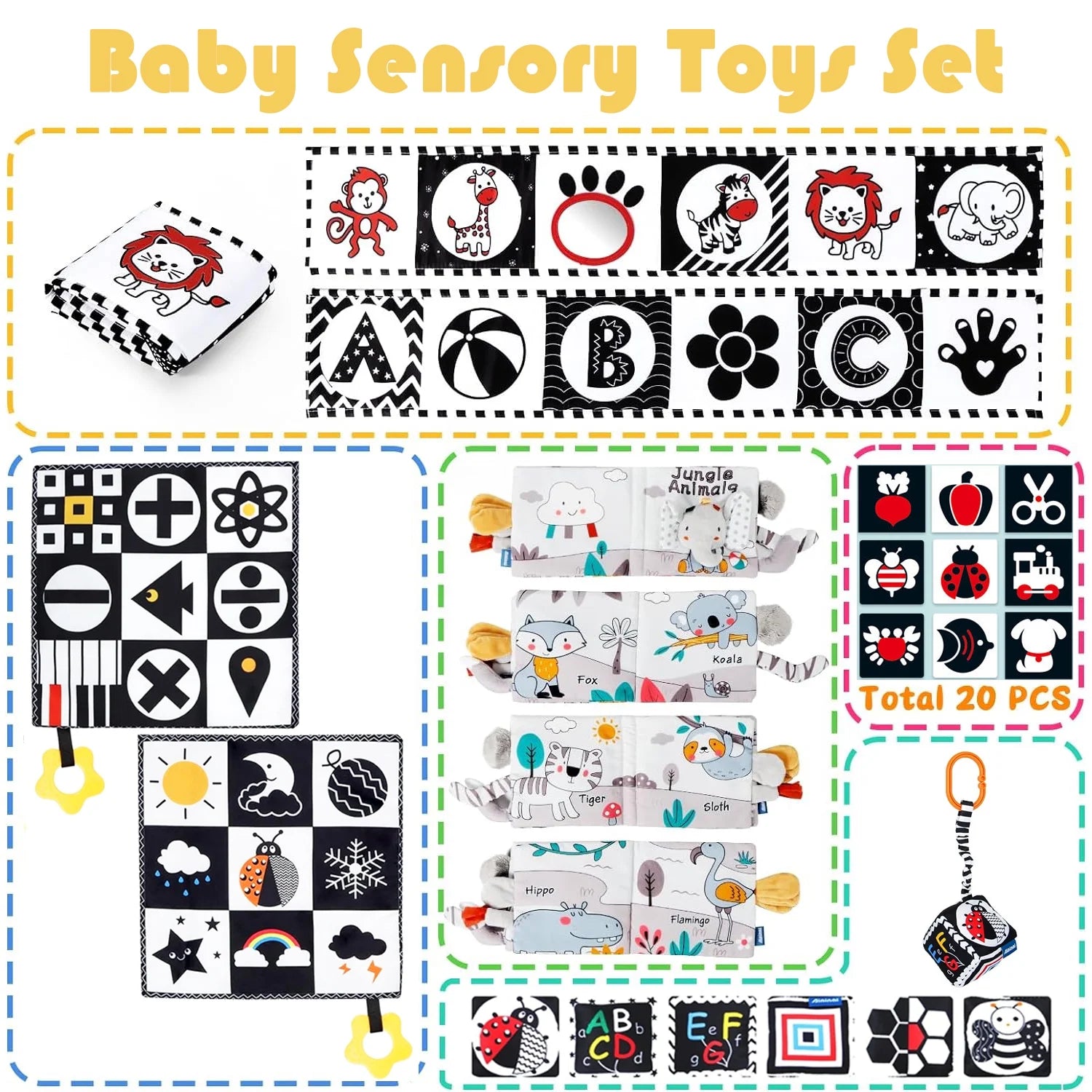 5 Pcs Black and White High Contrast Baby Toys 0-3 Months for Newborn, Montessori Toys for Babies Sensory Soft Book for Early Education, Infant Toys 0 6 9 Months Baby Boys Girls Gifts