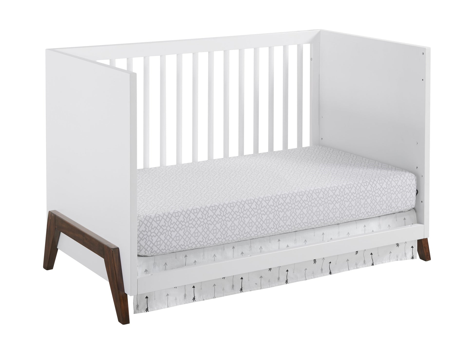 Mari Modern 3-In-1 Convertible Island Crib, White & Walnut, Wooden Crib