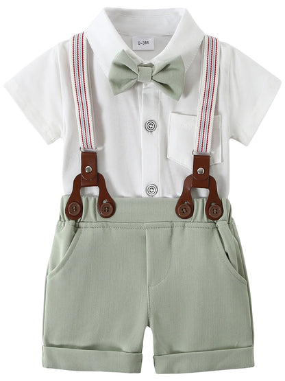 Baby Boy Clothes Newborn Infant Shirt Bowtie Beret Suspender Pant 0-18M Gentleman Outfit