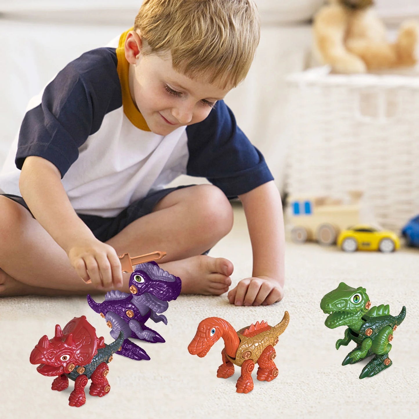 Take Apart Dinosaur Toys for Boys Building Play Kit with Screwdrivers DIY Construction Engineering Set and Learning for Kids 4 Dinosaurs Easter Christmas Birthday Gifts