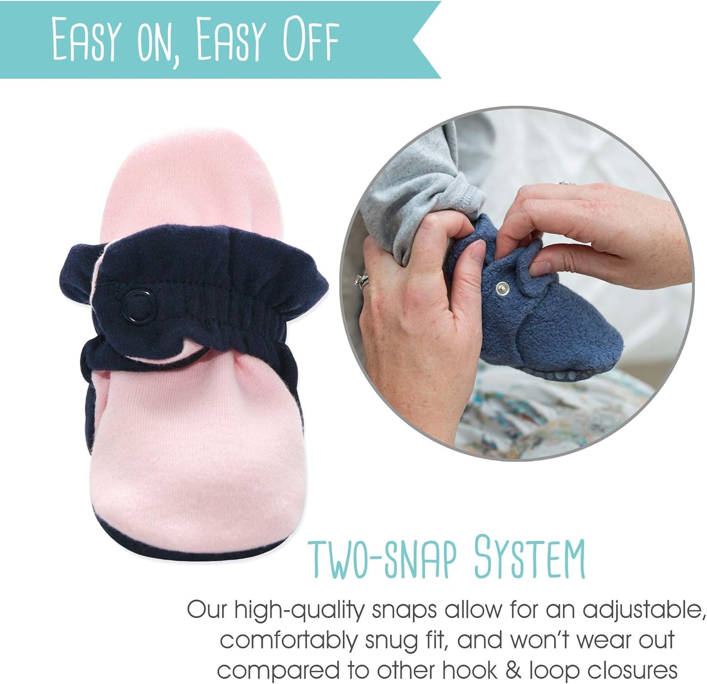 Organic Cotton Baby Booties, Soft Sole Stay-On Baby Shoes