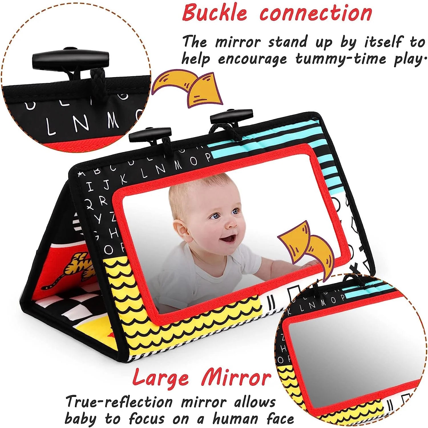 Tummy Play Time Mirror Newborn Toys Infant Toys 0-3 Months Brain Developmental Baby Mirror Tummy Play Time Toys Black and White High Contrast Baby Toys 3 4 6 9 12 Month Boys Girls Crawling Sensory Toy