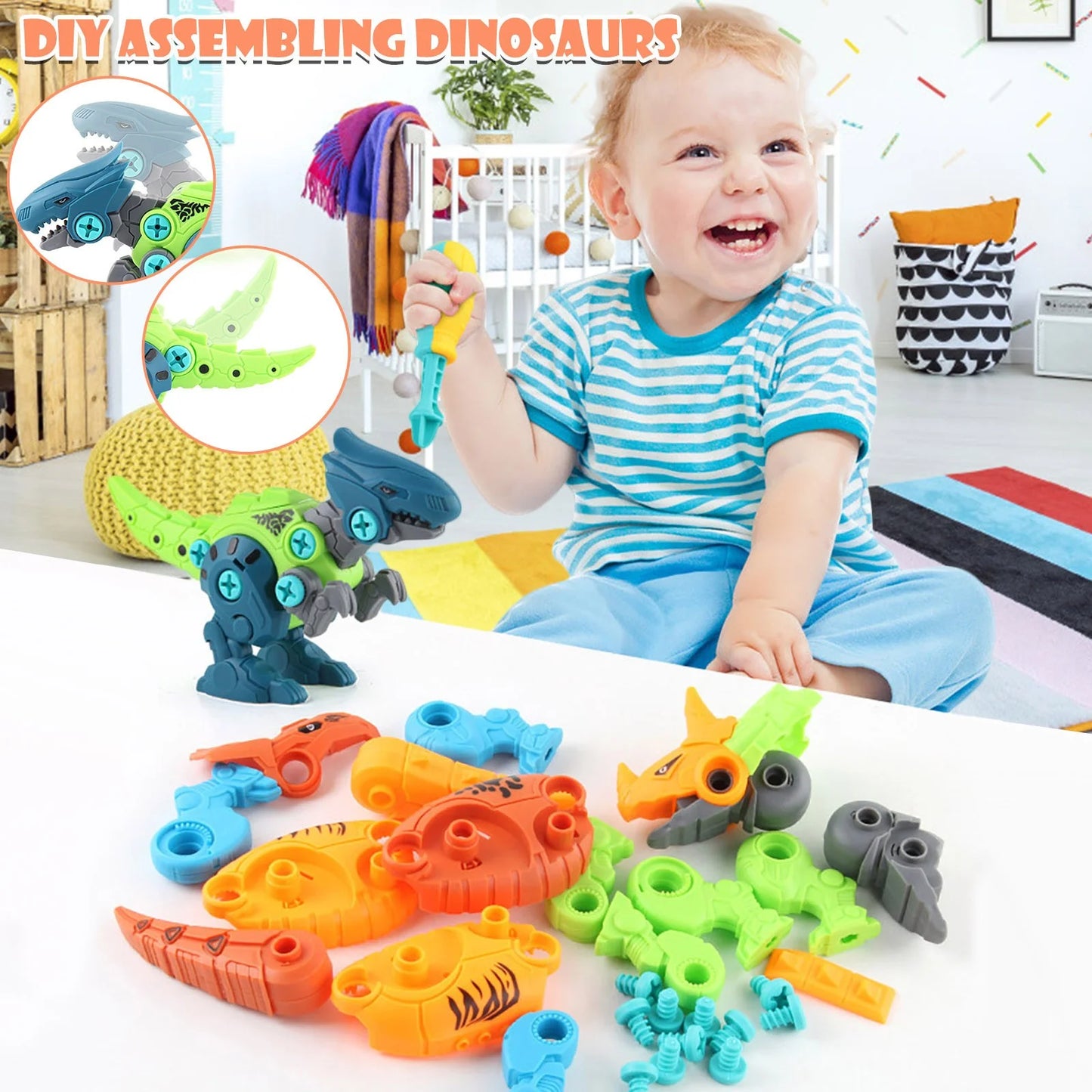 Take Apart Dinosaur Toys for Boys Building Play Kit with Screwdrivers DIY Construction Engineering Set and Learning for Kids 4 Dinosaurs Easter Christmas Birthday Gifts