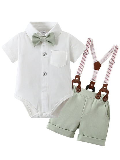 Baby Boy Clothes Newborn Infant Shirt Bowtie Beret Suspender Pant 0-18M Gentleman Outfit