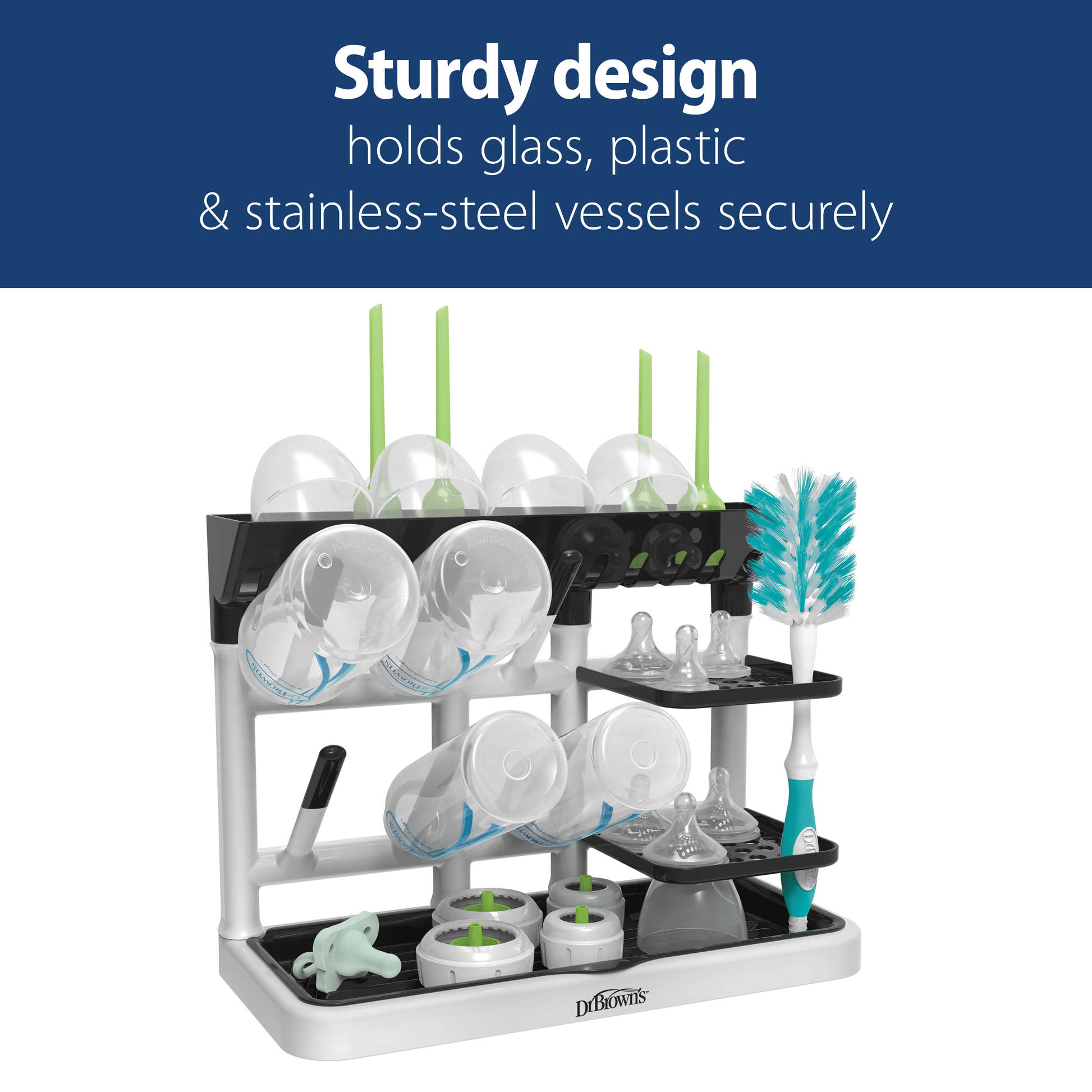 Dr. Brown’S Drying Tower, Stand-Up Drying Rack, Countertop Baby Bottle Drying with Organized Storage for Baby Essentials, Space Saving Vertical Rack