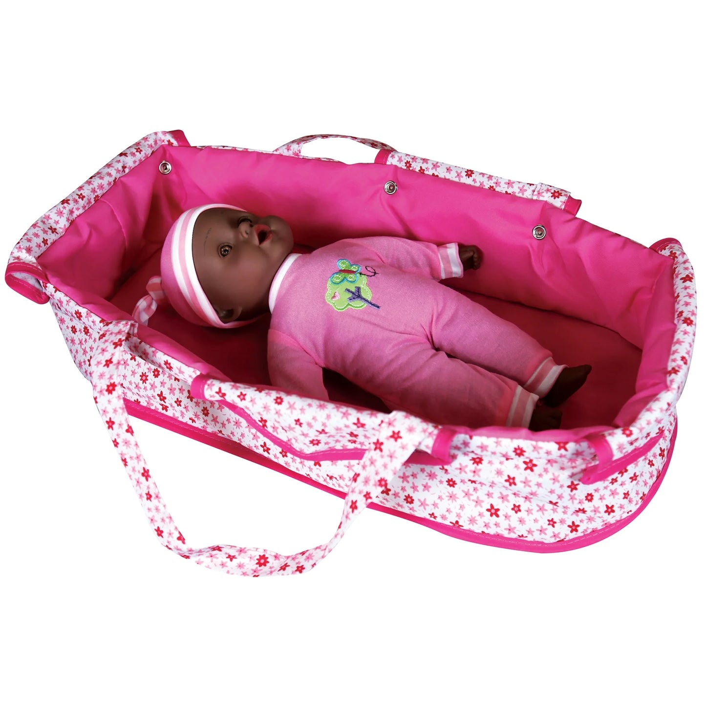 Deluxe Doll Pram with 13" African American Baby Doll Accessories, Pink