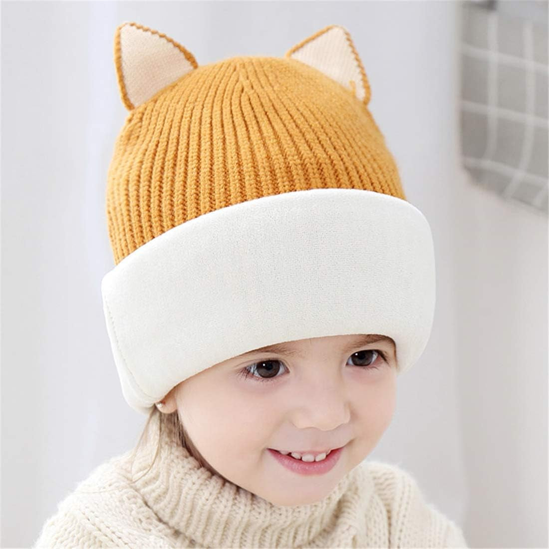 Cat Ear Baby Girls Boys Winter Hat Toddler Knitted Hood Scarf Beanies with Fleece Lining