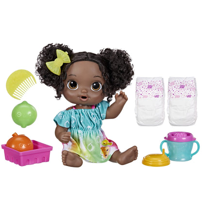 Fruity Sips Doll, Lime, Pretend Juicer Baby Doll Set, Kids 3 and Up, Black Hair