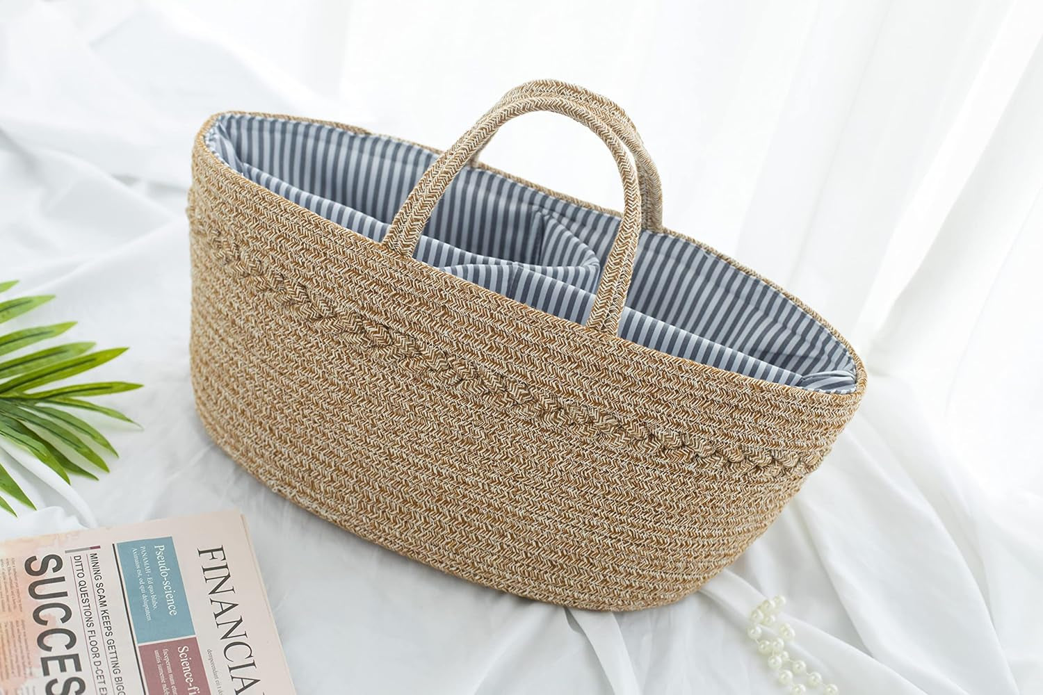 Baby Diaper Caddy Organizer - Stylish Nursery Organizer 100% Cotton Rope Storage Bin Foldable Tote Diaper Caddy Bag for Newborn Infant Baby Gifts,Storage Basket for Bath Car Travel