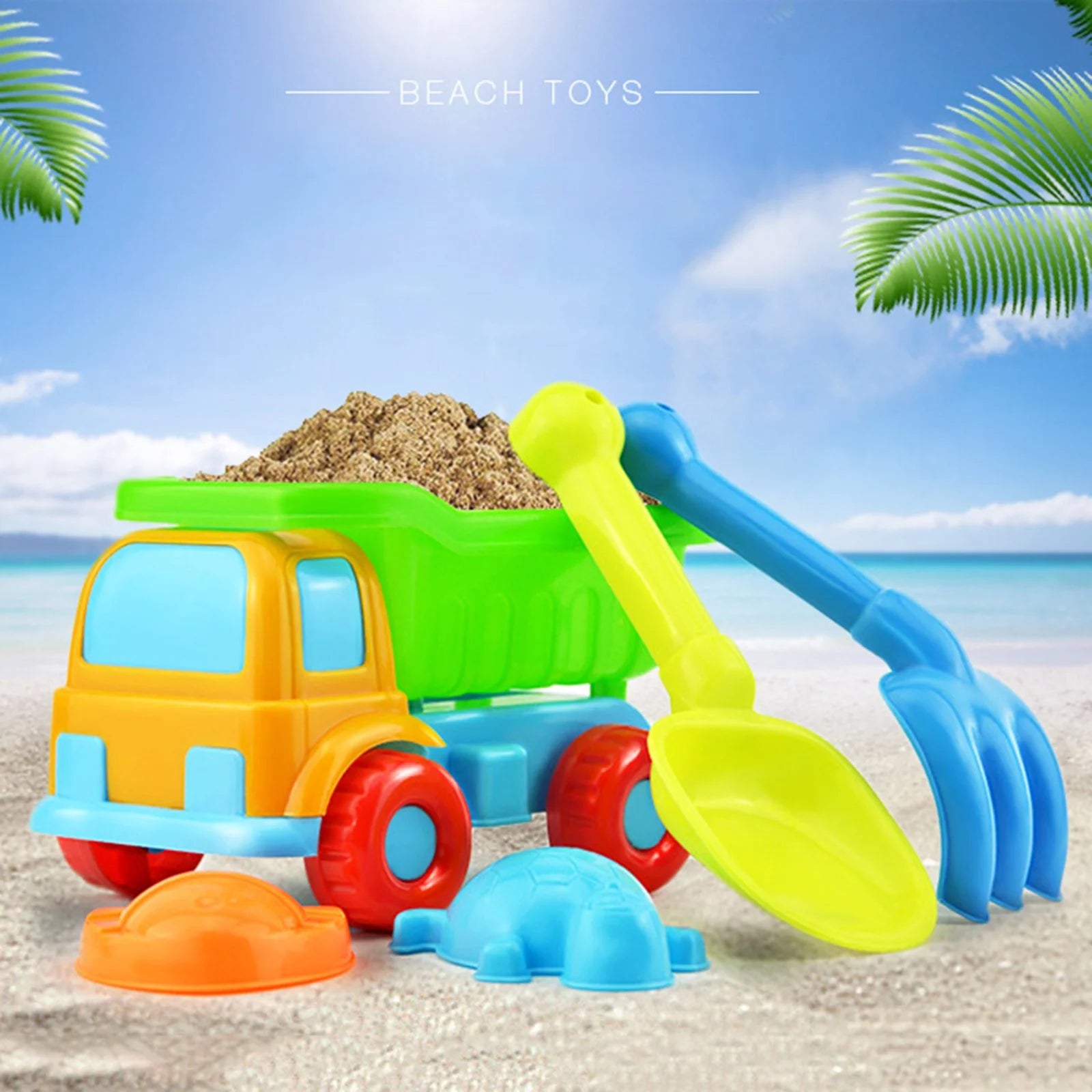 Summer Toys for Kids Ages 4-8 Beach Sand Toys 5PCS Sandpit Toys Sand Truck Dump Truck Toy Sand Shovel Tool Kits Sand Molds Outdoor Play Sand Toys for Boys 4-6 Kids Outdoor Play Set