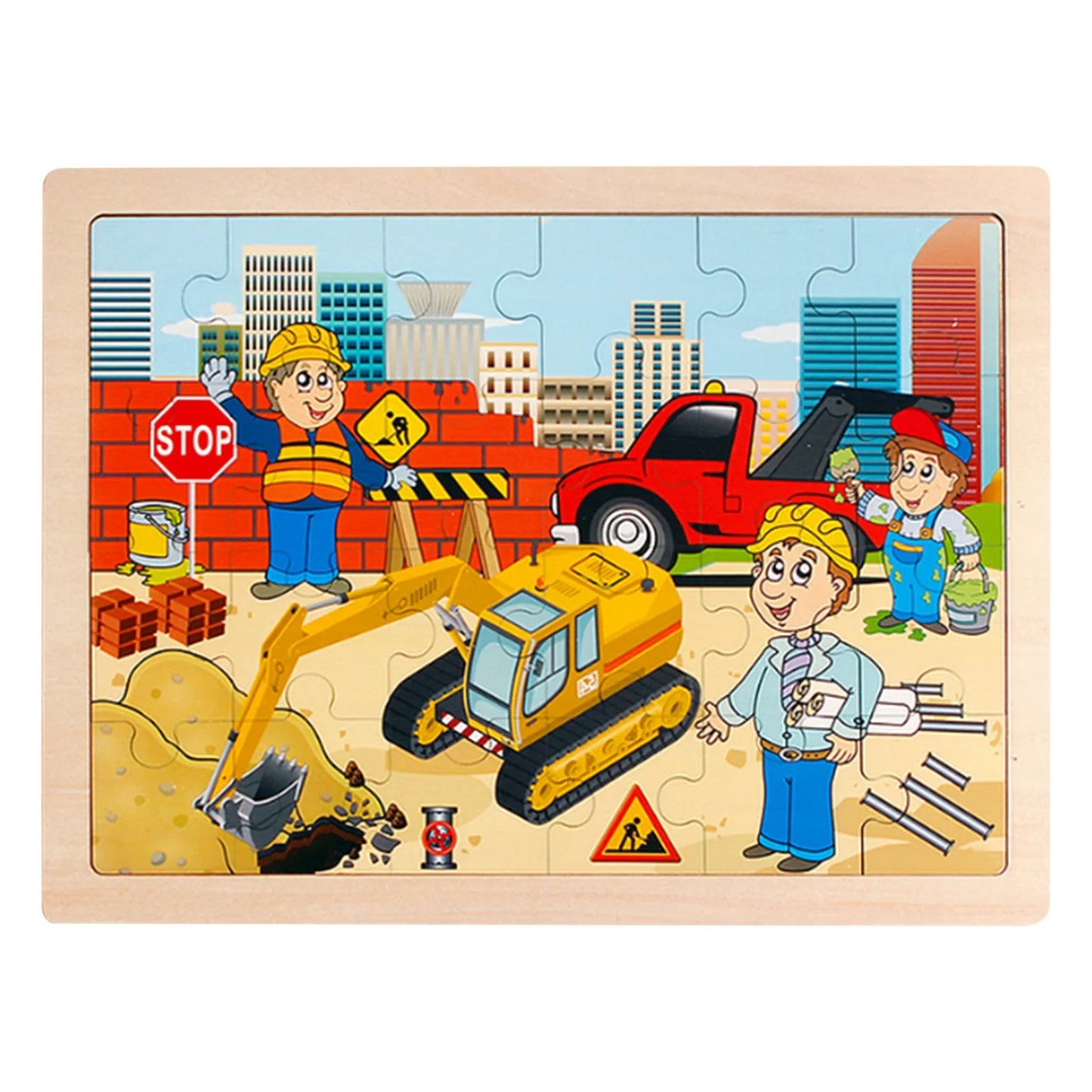 Wooden Jigsaw Puzzles for Kids Ages 3-5 Years Old 24 Pieces, Preschool Puzzle Toy Gift for Children Boys and Girls, Dinosaur Animal Construction Theme