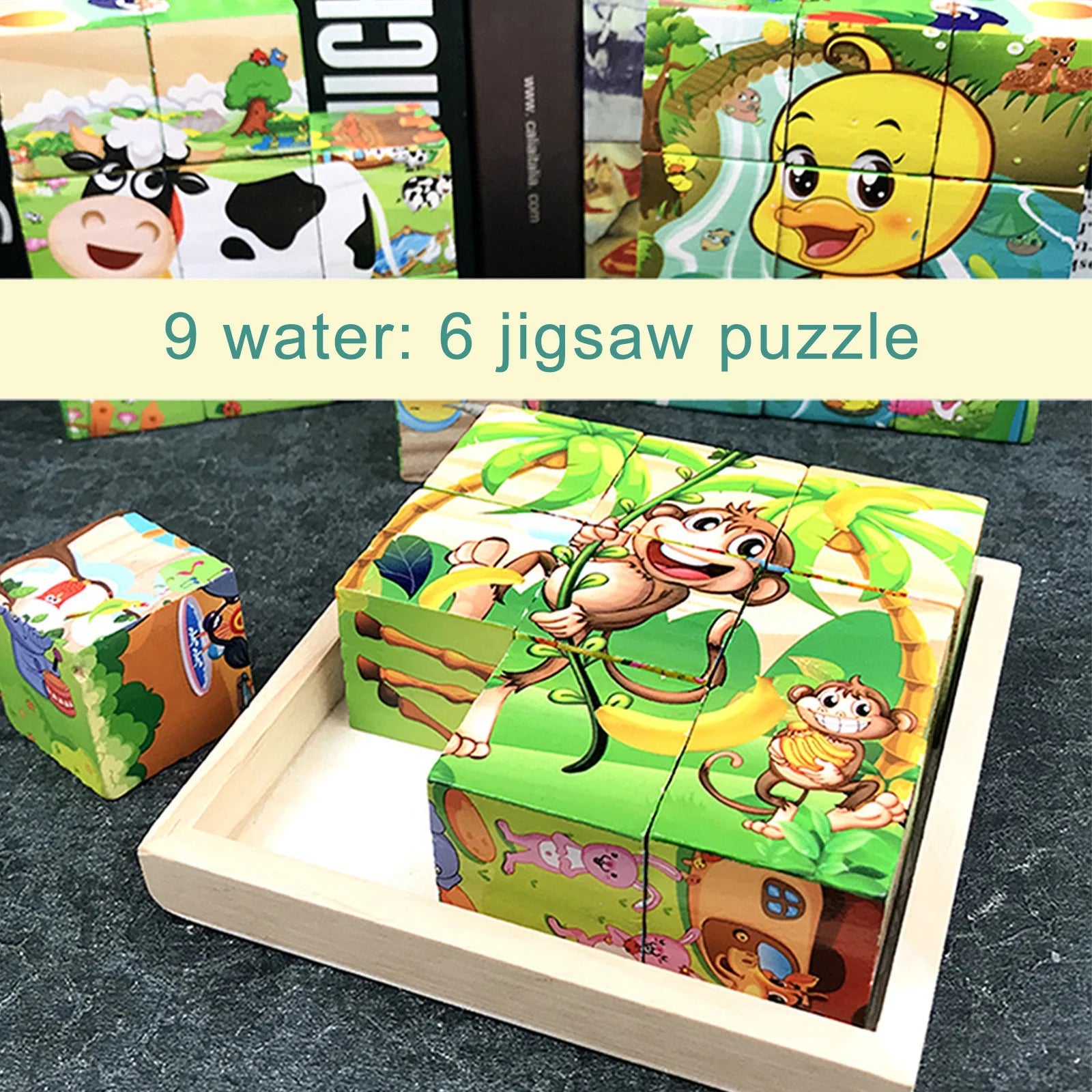 6 in 1 Wooden Block Puzzles Toddlers Kids Toys Montessori Learning Games Educational Interactive Toys for 3 4 5 Preschool