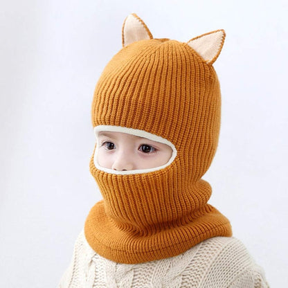 Cat Ear Baby Girls Boys Winter Hat Toddler Knitted Hood Scarf Beanies with Fleece Lining