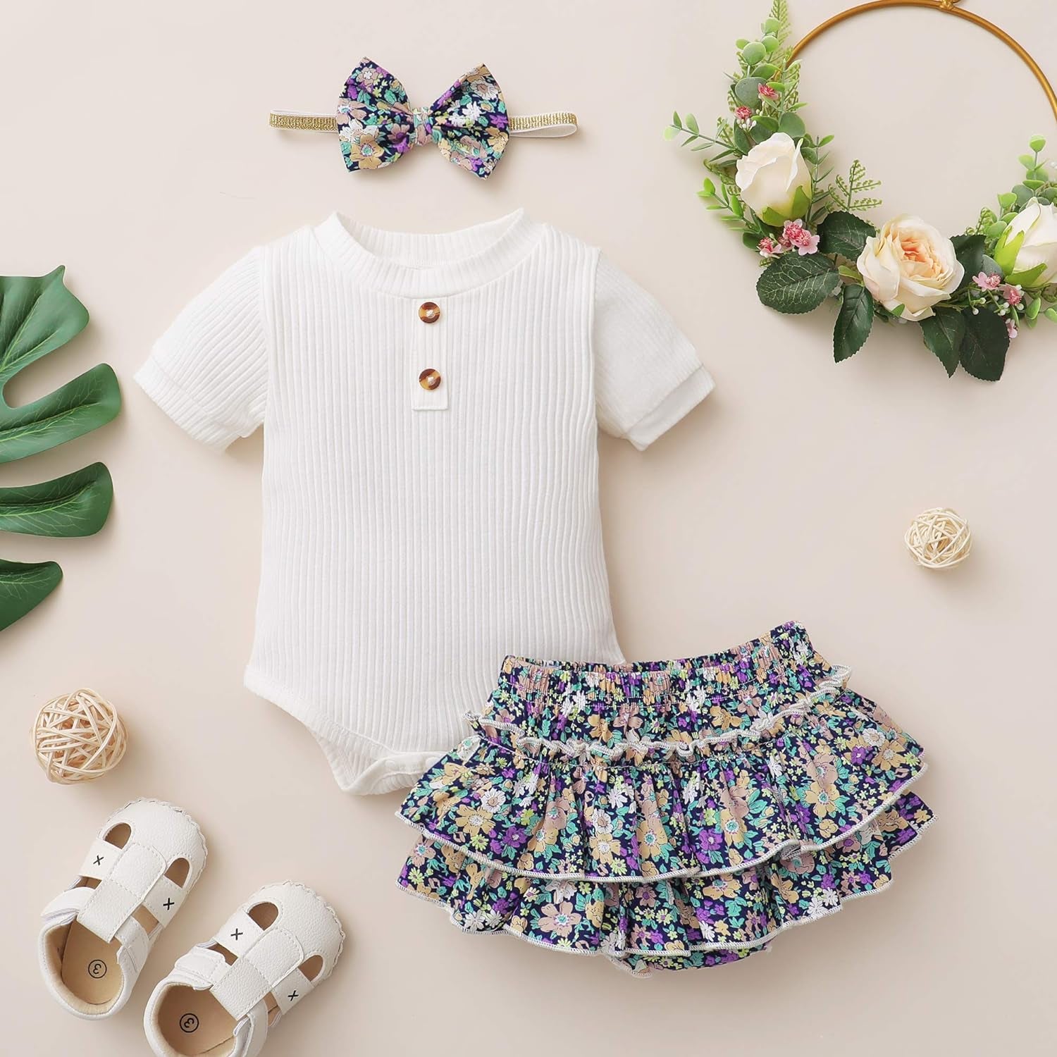 Newborn Baby Girl Clothes Infant Romper Floral Shorts Outfits Set Cute Baby Girls' Clothing