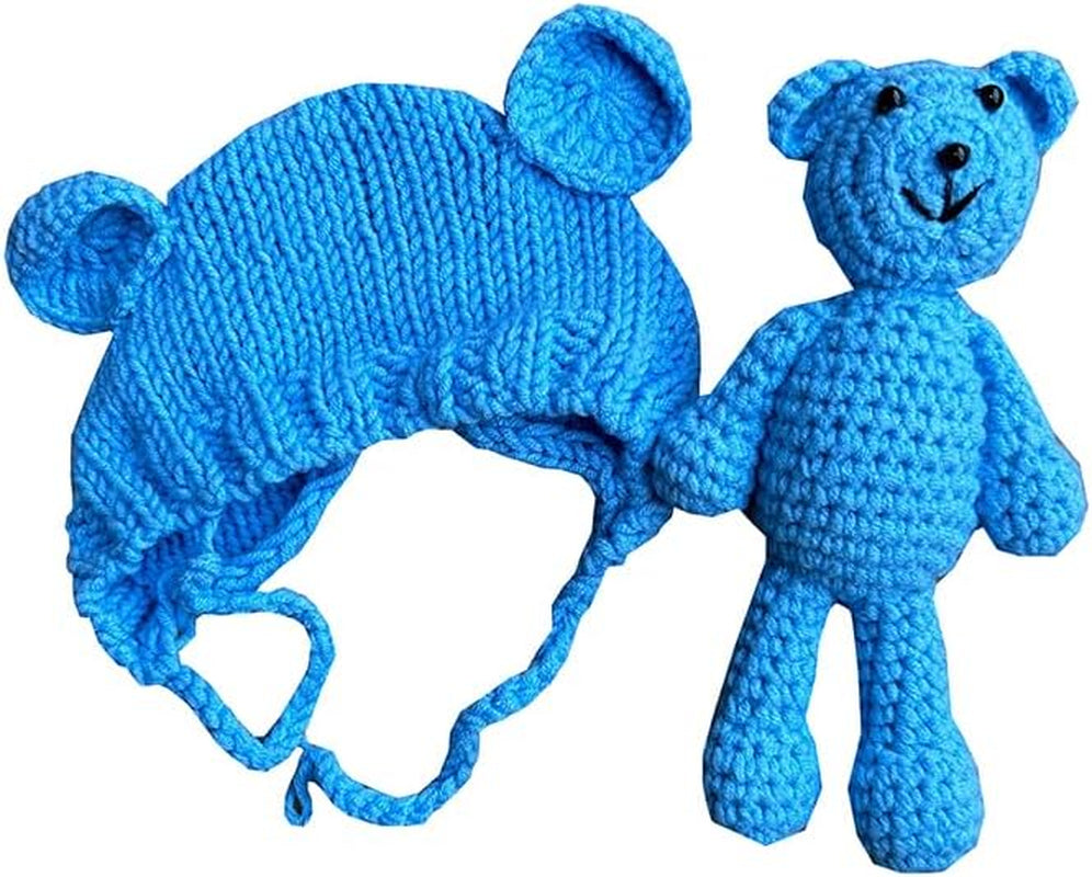 Newborn Baby Girls Boys Bear Hat Beanie with Bear Dolls Photography Accessories