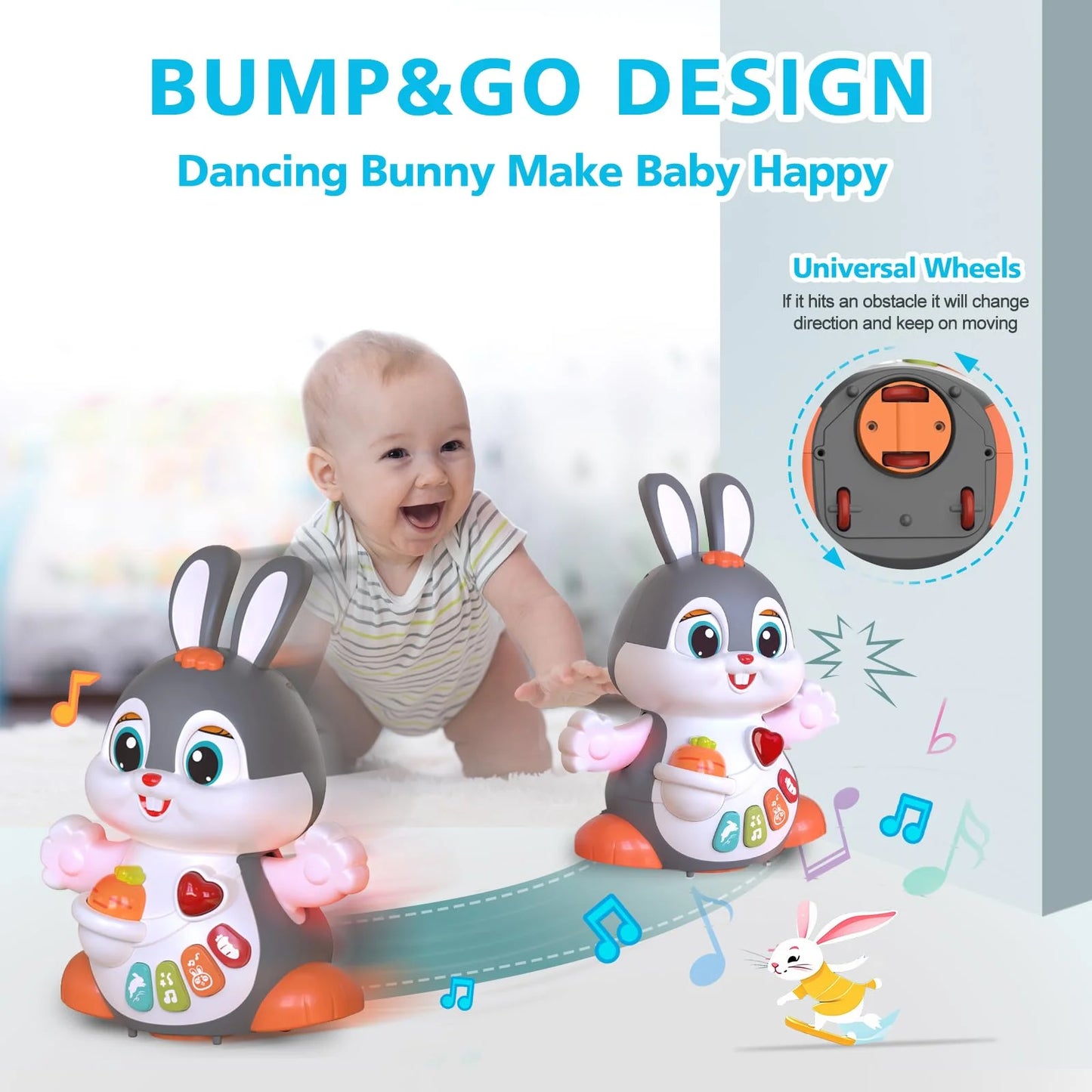 Baby Bunny Toys 6 to 12 Months, Infant Tummy Time Toys, Musical Rabbit Crawling Dancing Walking Moving Toy, Baby Toys Boys Girls Toddler Birthday Gifts