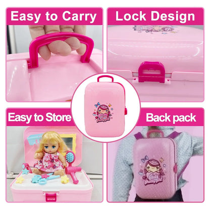 Little Princess Dressing up Toys with Backpack, Pretend Play Bath Set for Girls, Baby Doll Accessories Set for for 3 4 5 Year Old Toddlers (16 Pcs)