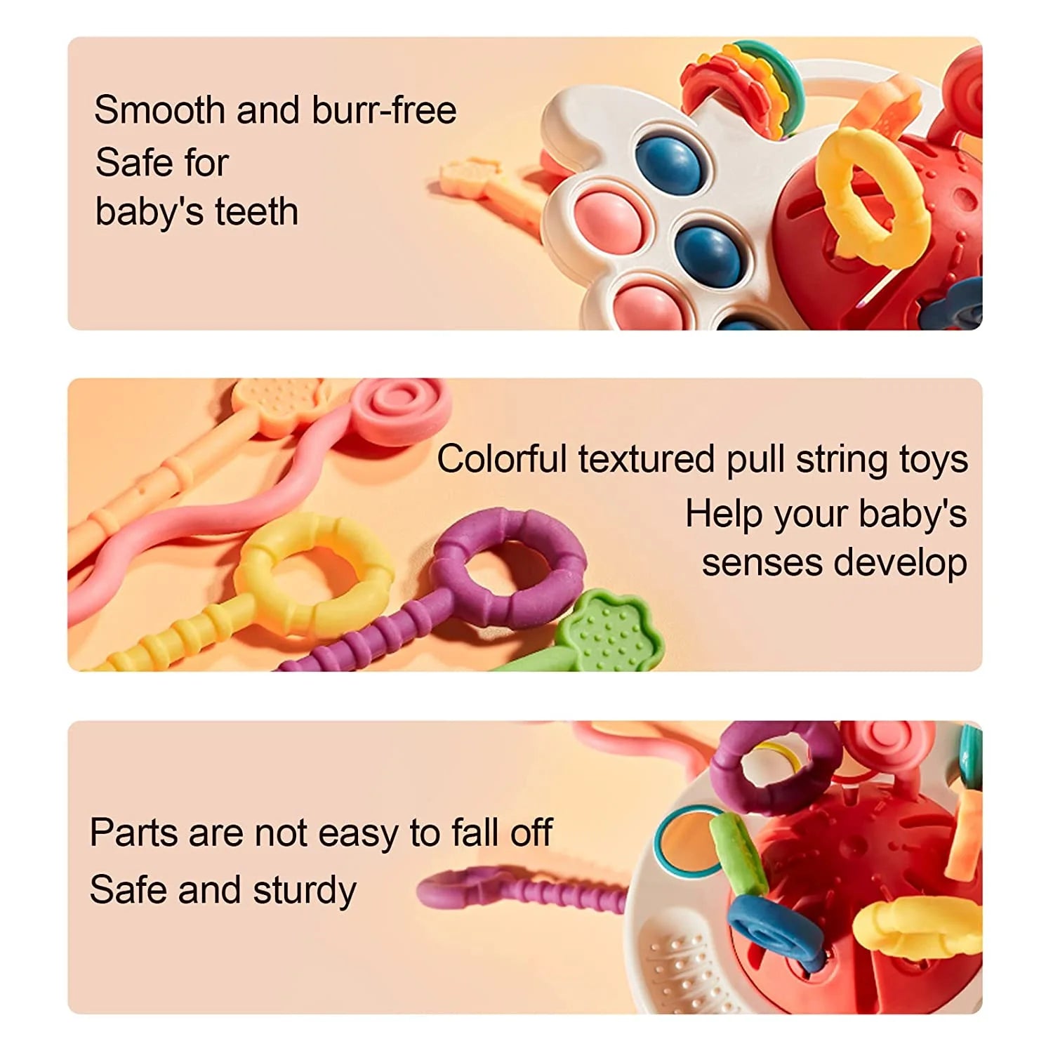 Baby Toys 6-12 Months,Pull String Teething Sensory Toys for 1 Year Old Christmas Gifts