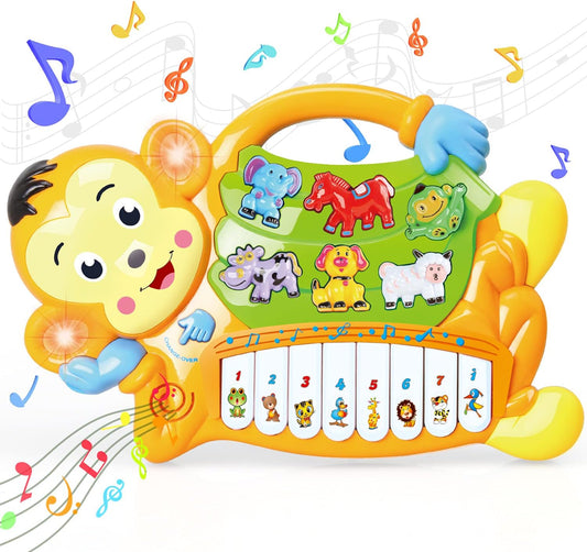 Baby Piano Toys 6 to 12 Months Light up Baby Musical Toys Early Learning Educational Baby Keyboard Infant Toys Baby Monkey Piano Boys Girls Toddlers Gifts 0 3 6 12 18 Months