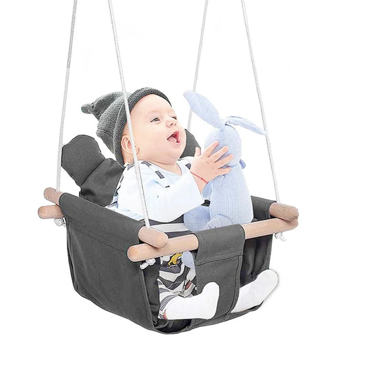 Secure Baby Hanging Swing Seat Chair for Toddler, Baby Swings for Infants, Secure Indoor & Outdoor Hammock Toy, Canvas Toddler Swing with Soft Backrest Cushion and PE Rope, Baby Hammock Chair (Grey)