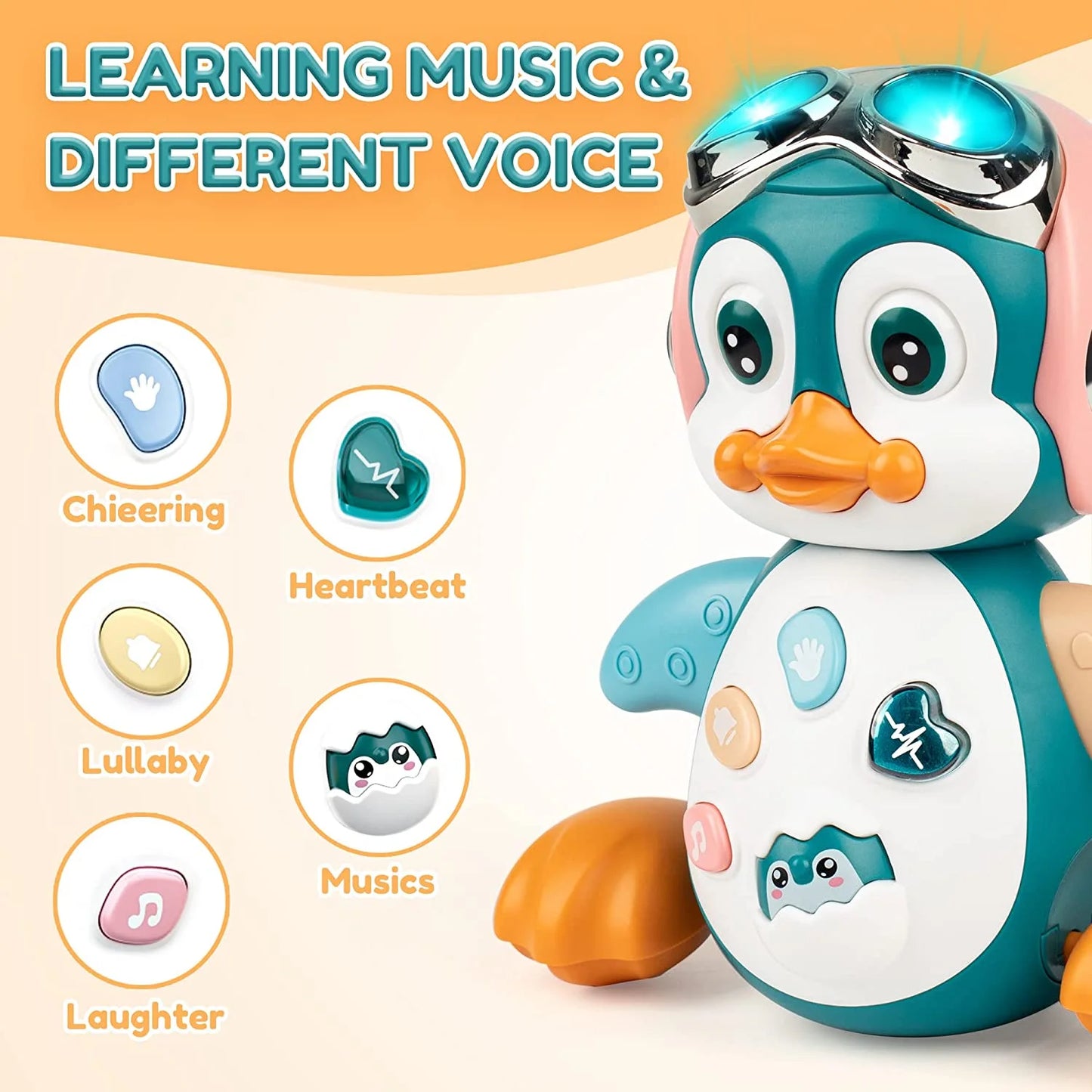 Baby Musical Crawling Toys Penguin, Baby Toys 6 to 12 Months Infant Learning Moving Walking Dancing Toy with Music & Lights for 1 Year Old Toddler Boy Girl Birthday Gifts