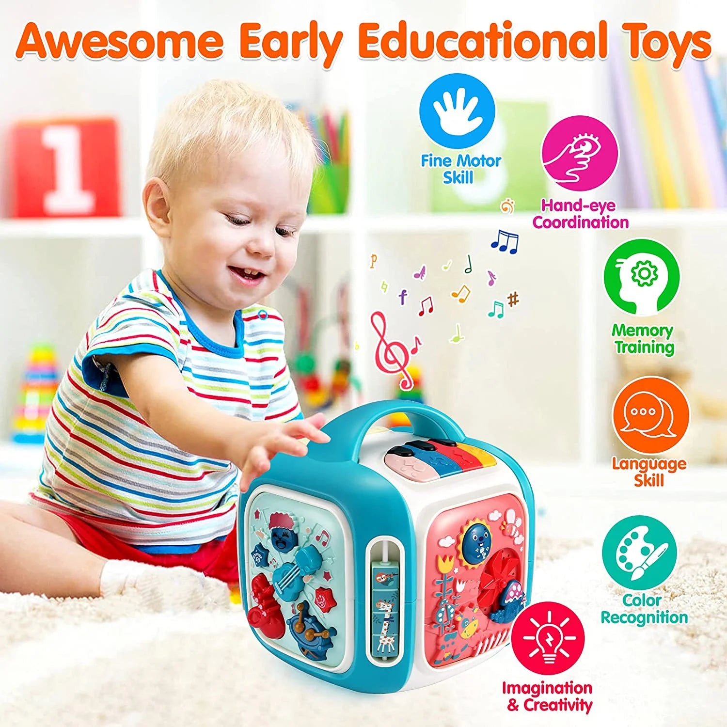 Baby Toys 12-18 Months Baby Activity Cube Infant Toys Gifts for 1 2 3 Year Old Boys Girls Kids Toddlers Learning Educational Toys All in One Baby Musical Toys for Toddlers 1-3 Birthday Gifts