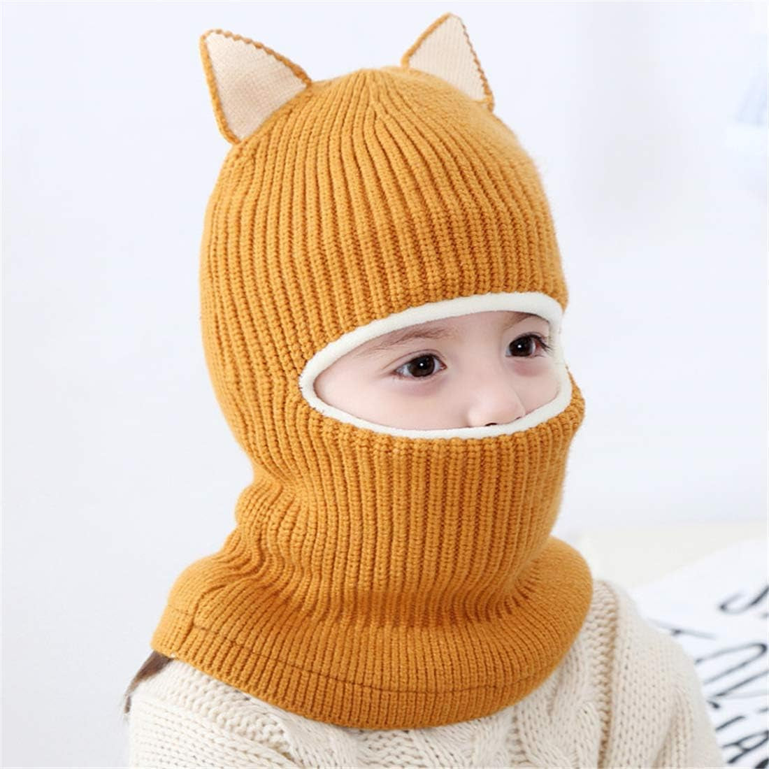 Cat Ear Baby Girls Boys Winter Hat Toddler Knitted Hood Scarf Beanies with Fleece Lining