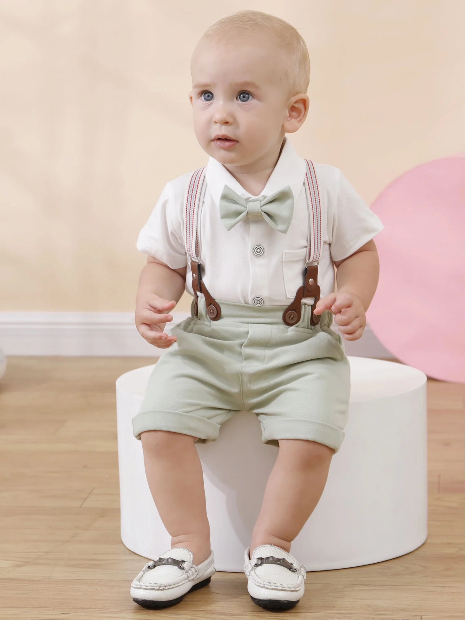 Baby Boy Clothes Newborn Infant Shirt Bowtie Beret Suspender Pant 0-18M Gentleman Outfit