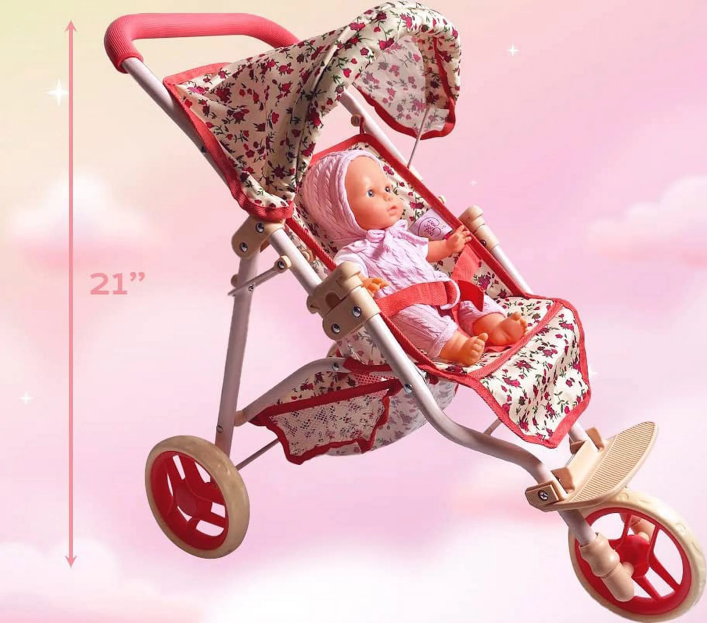 Baby Doll Stroller Jogging Toy Stroller Floral