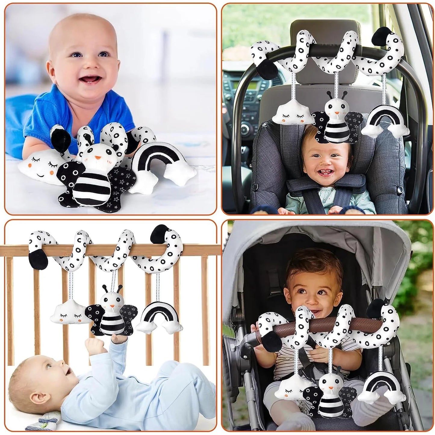 Baby Car Seat Toys, Infant Activity Spiral Toys Hanging Stroller Toys for Baby with Musical, Plush Activity Toys Toys for Newborn Baby 0 3 6 12 Months