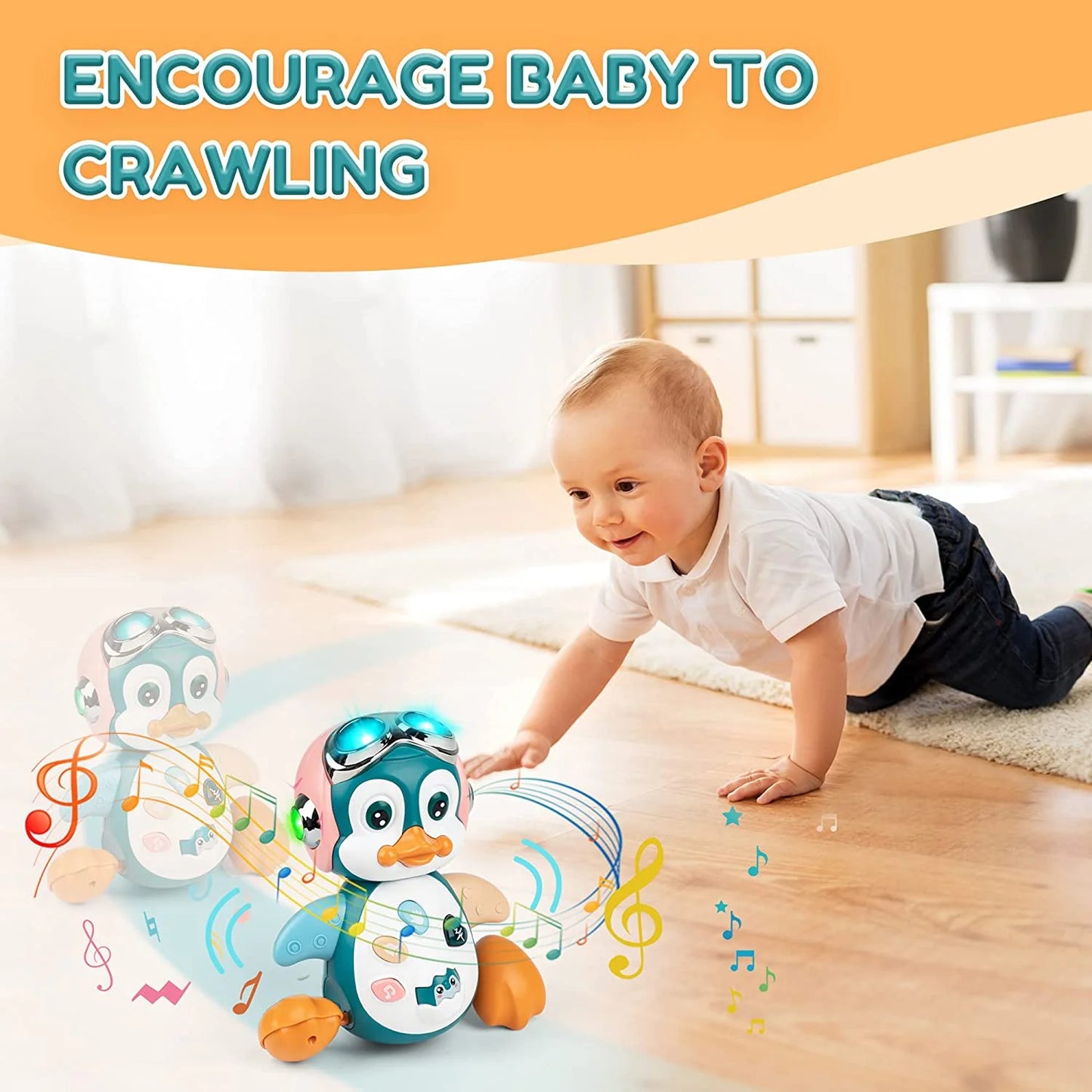 Baby Musical Crawling Toys Penguin, Baby Toys 6 to 12 Months Infant Learning Moving Walking Dancing Toy with Music & Lights for 1 Year Old Toddler Boy Girl Birthday Gifts