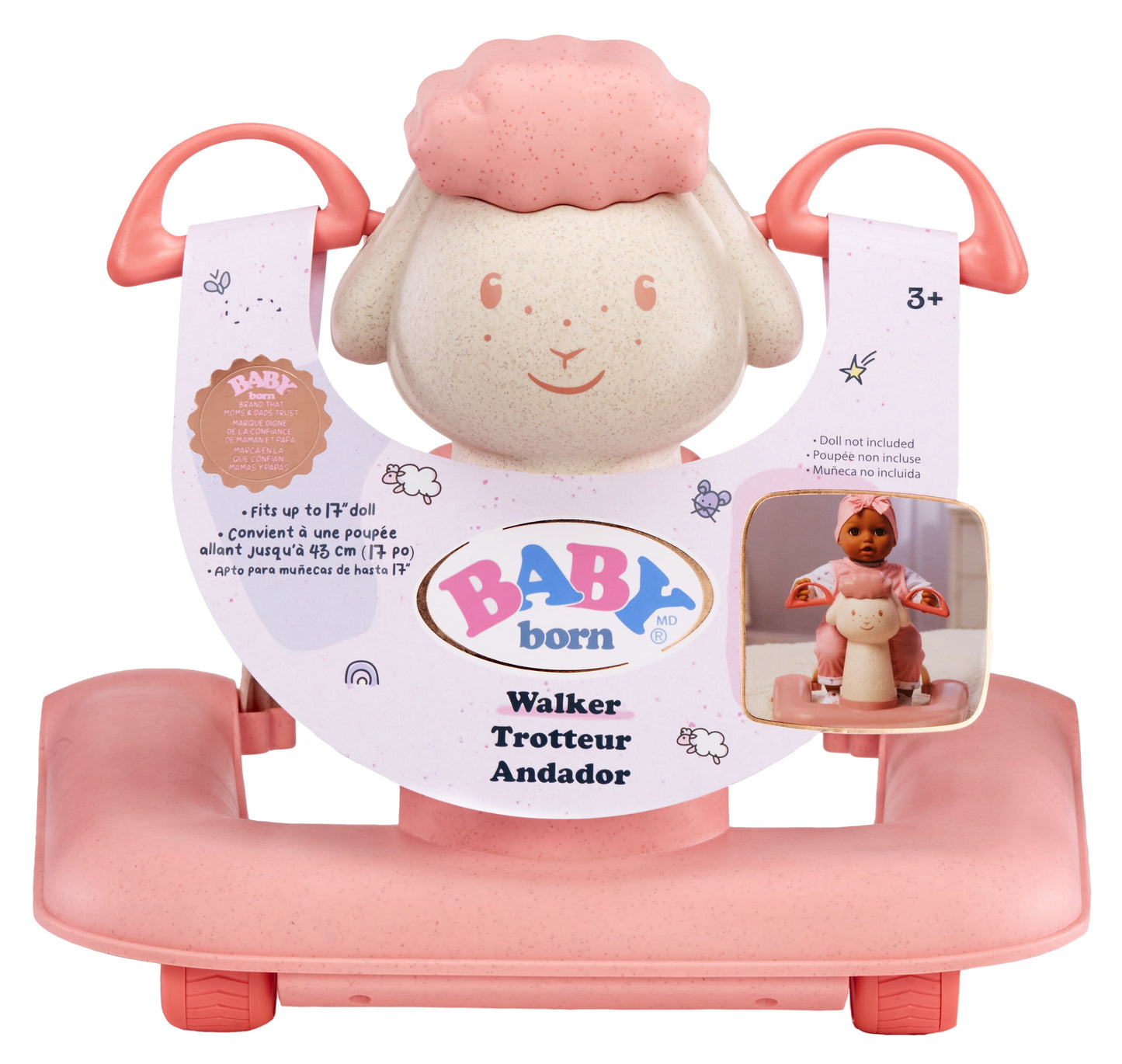 Doll Walker with Rolling Wheels, Seat Belt, Sturdy, Dolls up to 17", Kids Ages 3+